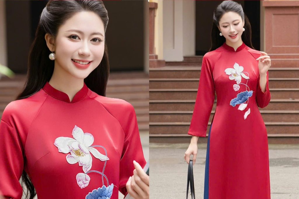 Giới thiệu 12 Mau ao dai theu hoa sen don gian ANH DAI DIEN