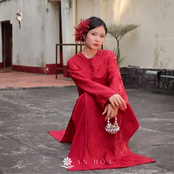 Áo dài chu sa 4 tà cao cấp