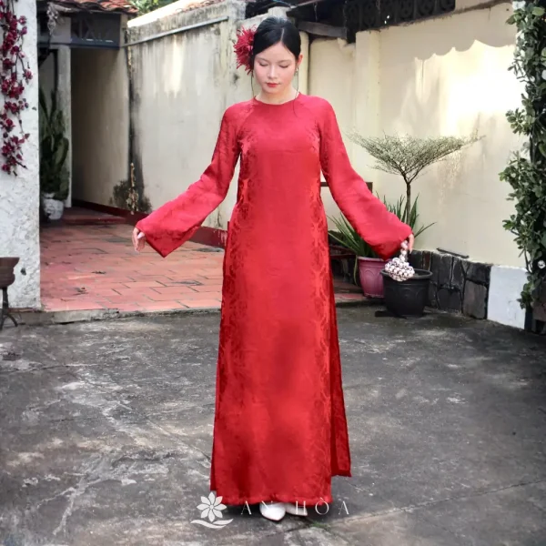 Áo dài chu sa 4 tà cao cấp