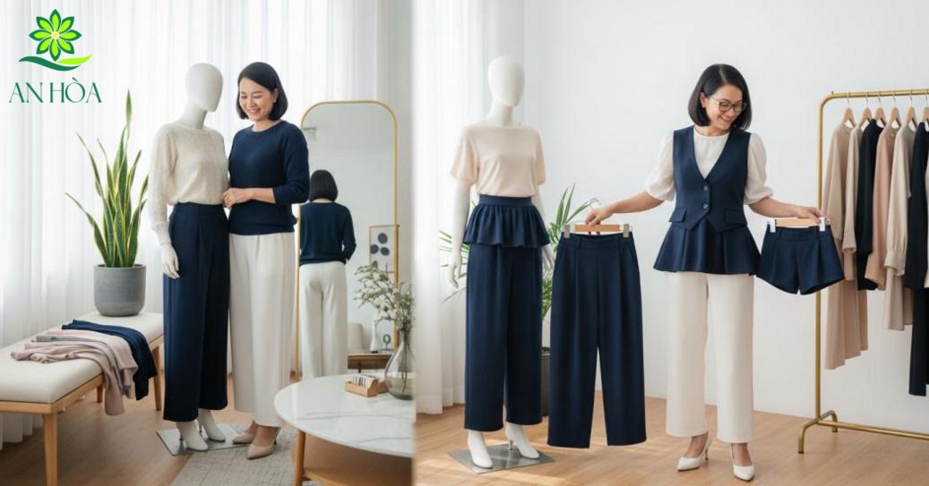 Kiểu dáng đồ bộ trung niên cao cấp: che khuyết điểm và tôn dáng