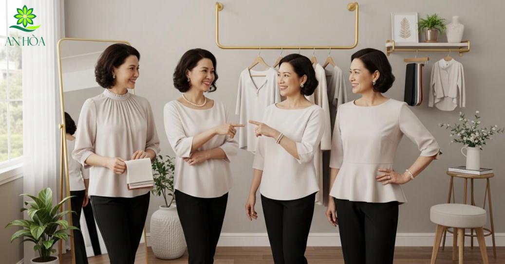 Cách chọn kiểu áo lẻ trung niên theo dáng người 