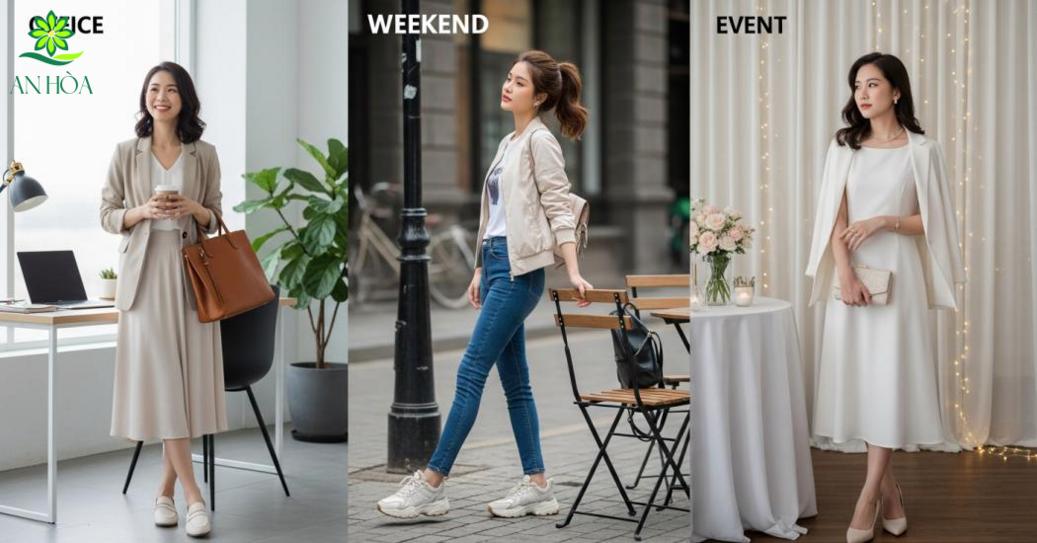Công thức phối đồ theo dịp: công sở, cuối tuần, sự kiện Công thức phối đồ theo dịp: công sở, cuối tuần, sự kiện