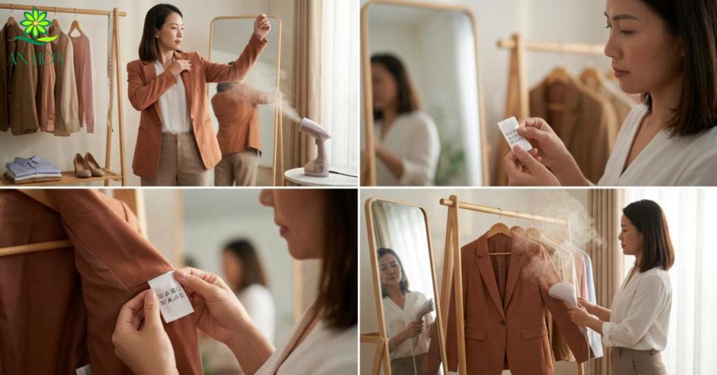 Mua sắm, chọn size, chất liệu và chăm sóc đồ công sở (hành động) Mua sắm, chọn size, chất liệu và chăm sóc đồ công sở (hành động)