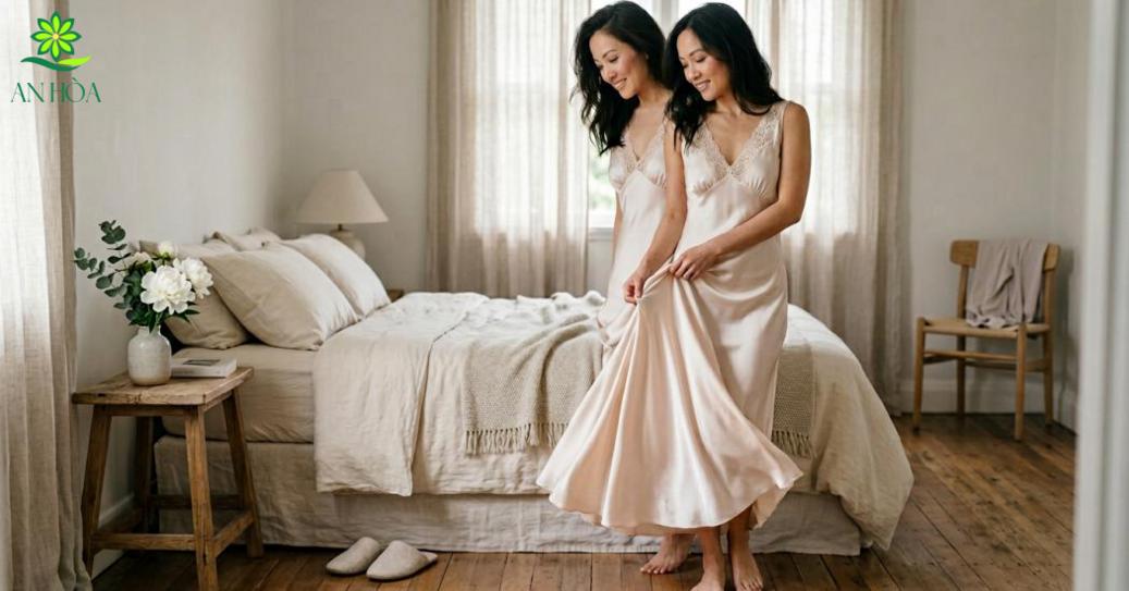 Với những ai thích cảm giác kín đáo mà vẫn giữ được nét mềm mại, váy ngủ dài thường là lựa chọn rất dễ yêu ngay từ lần đầu chạm mắt Với những ai thích cảm giác kín đáo mà vẫn giữ được nét mềm mại, váy ngủ dài thường là lựa chọn rất dễ yêu ngay từ lần đầu chạm mắt