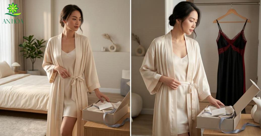 Phong cách với váy ngủ sang trọng không chỉ nằm ở chất liệu mà còn ở cách phối từng lớp trang phục theo hoàn cảnh
