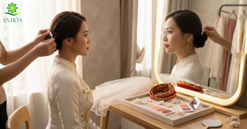 Phối phụ kiện và kiểu trang điểm phù hợp với áo dài cưới sẽ làm cô dâu thêm nổi bật Phối phụ kiện và kiểu trang điểm phù hợp với áo dài cưới sẽ làm cô dâu thêm nổi bật