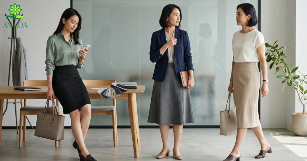 Phối đồ chân váy công sở: màu sắc, chất liệu và phụ kiện Phối đồ chân váy công sở: màu sắc, chất liệu và phụ kiện