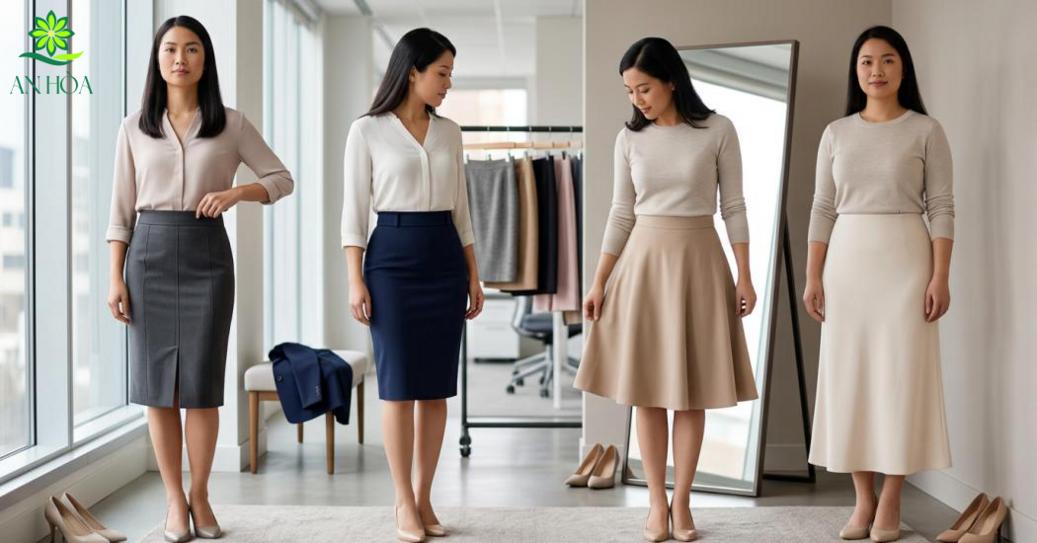 Chọn chân váy công sở theo dáng người Chọn chân váy công sở theo dáng người