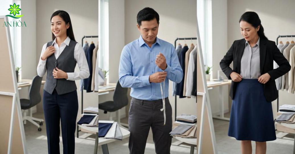 Đồng phục công sở cần chọn theo bối cảnh sử dụng để vừa vặn, đẹp form và hạn chế chỉnh sửa lại.