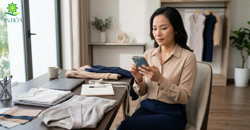 Cung cấp chiều cao, cân nặng, độ tuổi giúp An Hòa tư vấn trang phục thanh lịch, vừa vặn và dễ phối.