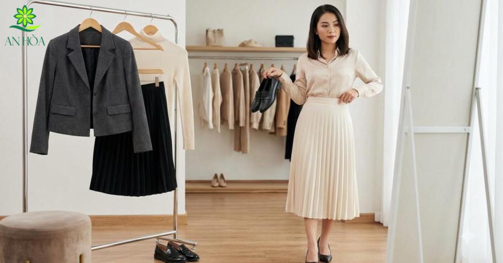 Phối áo, váy, màu sắc và giày hài hòa giúp tôn dáng, phù hợp từng hoàn cảnh. Phối áo, váy, màu sắc và giày hài hòa giúp tôn dáng, phù hợp từng hoàn cảnh.