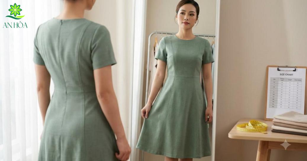 Đầm chữ A ôm vừa, xòe nhẹ giúp vóc dáng cân đối và che khuyết điểm bụng, hông, đùi. Đầm chữ A ôm vừa, xòe nhẹ giúp vóc dáng cân đối và che khuyết điểm bụng, hông, đùi.